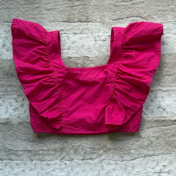 HT360 Collective Ruffle Tie Back Crop Top Smocked Waist Tiered Size XS - Picture 7 of 11